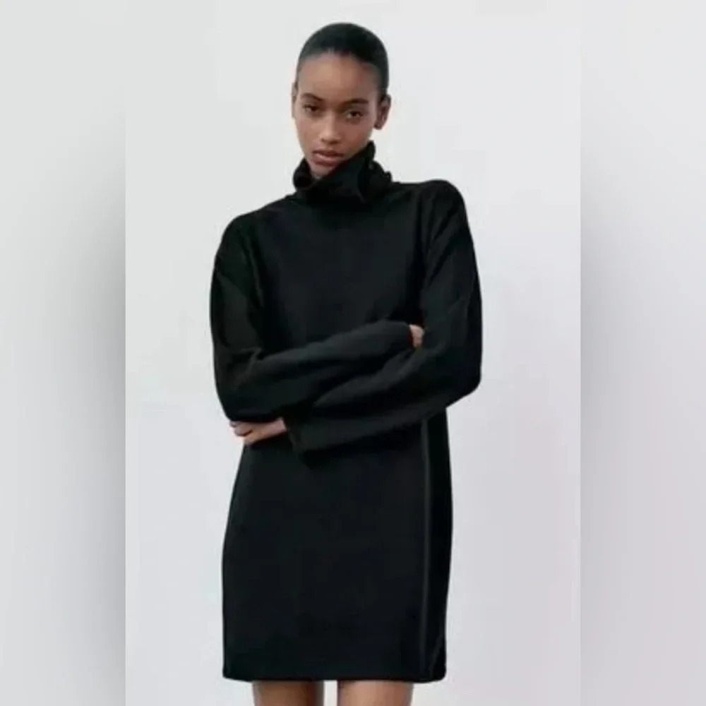 ZARA Comfy Soft Roll Neck Short Mini Dress Small Long Sleeve